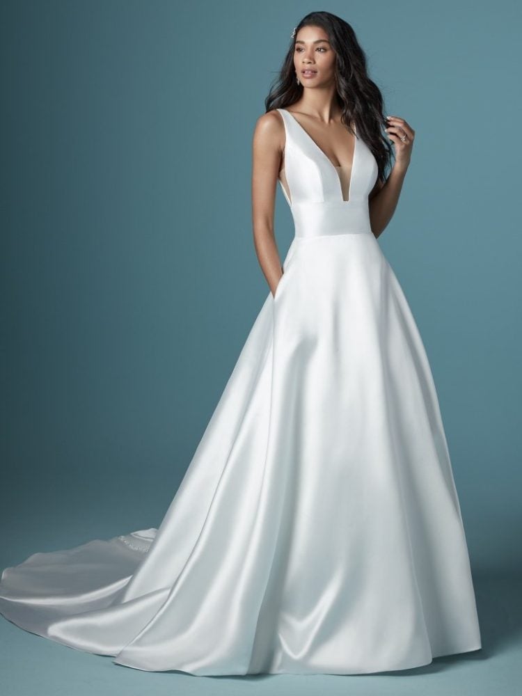 Sleeveless V-neckline Simple A-line Wedding Dress | Kleinfeld Bridal