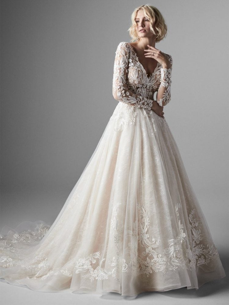 Long Sleeve Lace Ball Gown Wedding Dress by Sottero and Midgley - Image 1