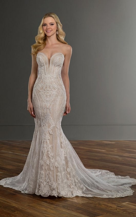 Strapless Sweetheart Neckline Lace Fit And Flare Wedding Dress by Martina Liana - Image 1