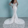 Strapless Crepe Sheath Wedding Dress With Beaded Lace Details by Allure Bridals - Image 2