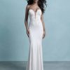 Strapless Crepe Sheath Wedding Dress With Beaded Lace Details by Allure Bridals - Image 1