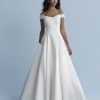 Off-the-shoulder Satin Ball Gown Wedding Dress With Lace Details by Disney Fairy Tale Weddings Collection - Image 1