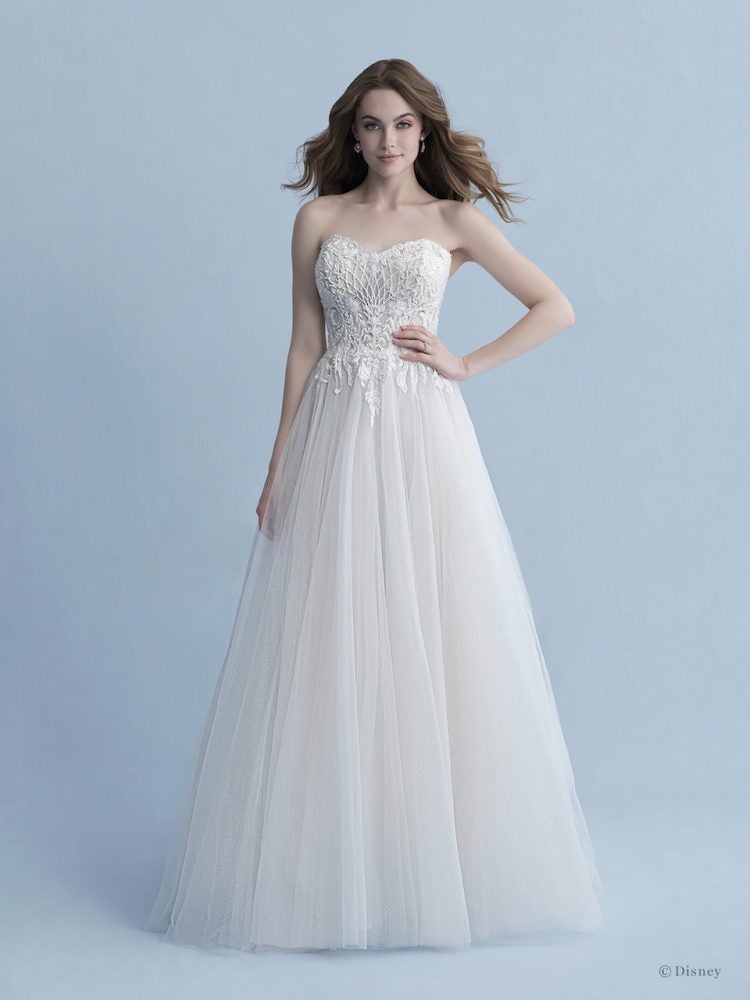 lace tulle a line wedding dress