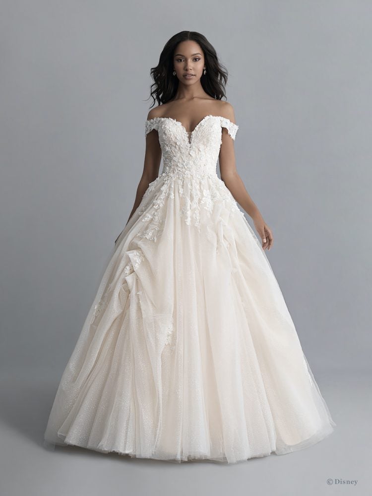 Off-the-shoulder V-neckline Tulle Ballgown Wedding Wedding Dress With Pickups And Beading by Disney Fairy Tale Weddings Platinum Collection - Image 1