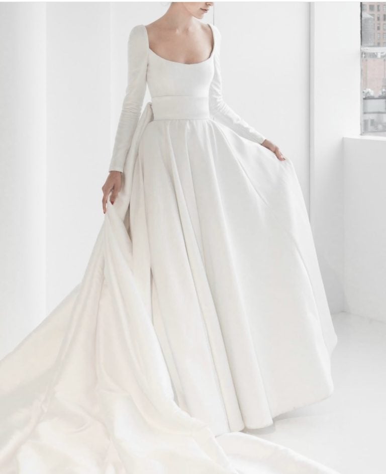 Long Sleeve Simple Ball Gown Wedding Dress by Reem Acra - Image 1
