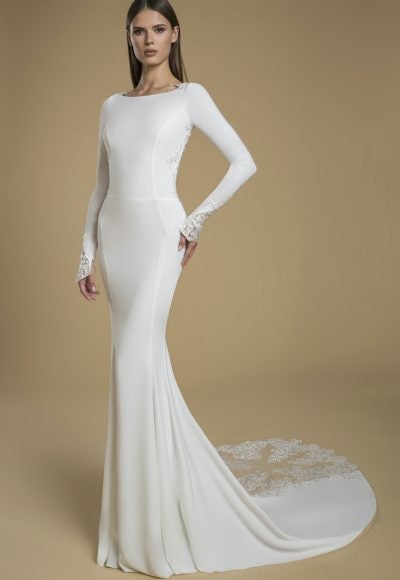 Long Sleeve Crepe Sheath Wedding Dress by Love by Pnina Tornai