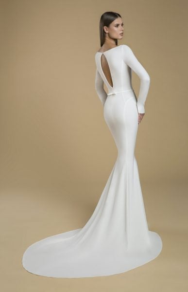 Long Sleeve Crepe Sheath Wedding Dress by Love by Pnina Tornai - Image 2