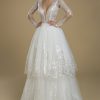 Long Sleeve Sequin Lace Tulle Ruffle Skirt Wedding Dress by Love by Pnina Tornai - Image 1
