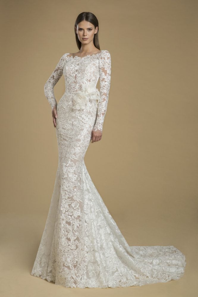 Long Sleeved Lace Sheath Wedding Dress With Low Back by Love by Pnina Tornai - Image 1