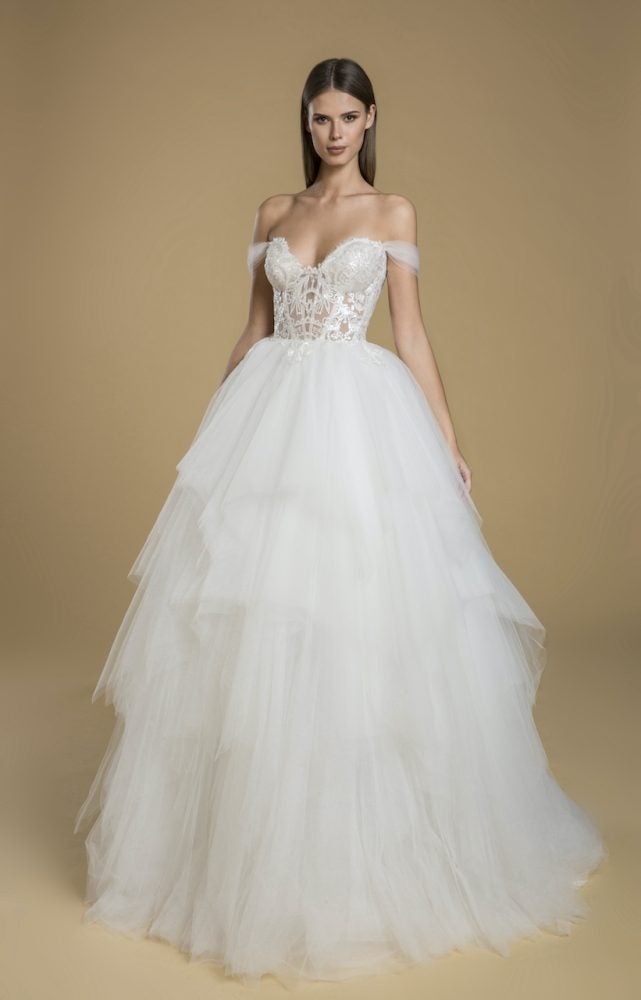 Off The Shoulder Ball Gown Tulle Wedding Dress by Love by Pnina Tornai - Image 1