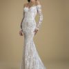 Off The Shoulder Long Sleeve Sequin Sheath Wedding Dress by Love by Pnina Tornai - Image 1