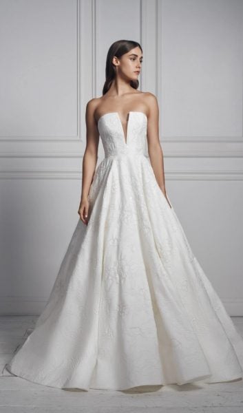 Strapless V-neck Ball Gown Floral Beaded Wedding Dress by Anne Barge - Image 1