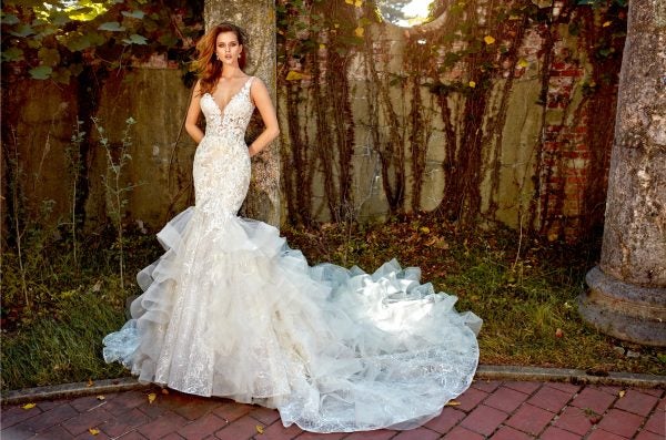 Sleeveless Sweetheart Neckline Fit And Flare Layered Skirt Wedding Dress by Eve of Milady - Image 1