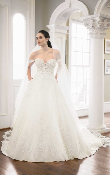 Off-the-shoulder Pearl Beaded Ball Gown Wedding Dress by Martina Liana Luxe - Image 1