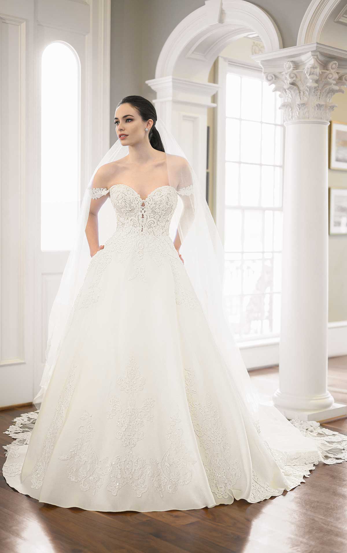 Off The Shoulder Mikado Ball Gown Wedding Dress With Lace Edge | Kleinfeld  Bridal