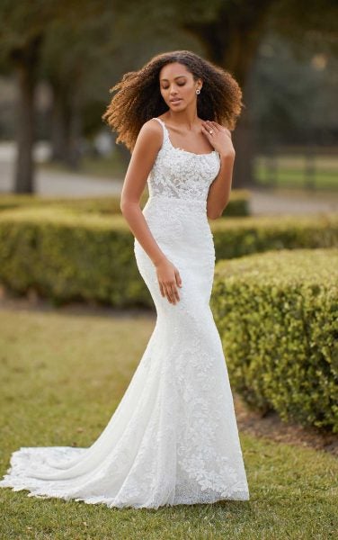 Sleeveless Scoop Neck Fit And Flare Beaded Lace Wedding Dress by Martina Liana Luxe - Image 1