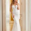Sleeveless Square Neck Beaded Lace Fit And Flare Wedding Dress by Martina Liana Luxe - Image 1