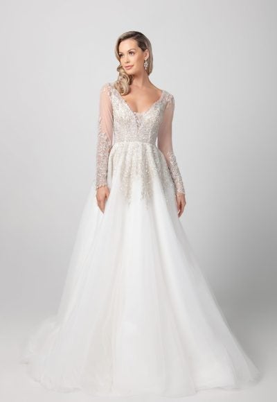 Long Sleeve A-line Wedding Dress With Illusion Sleeves by Michelle Roth