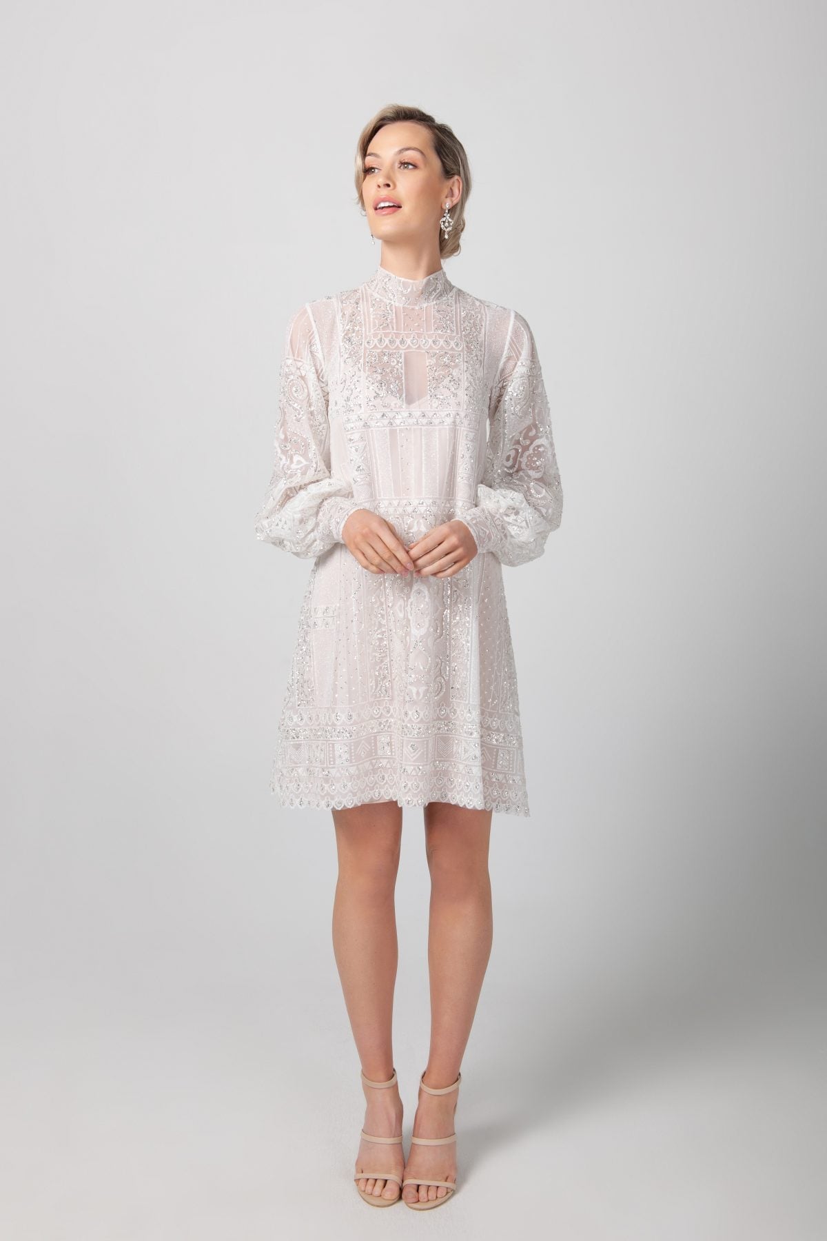 Long Sleeve High Neckline Short Lace Wedding Dress | Kleinfeld Bridal