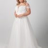 Short Sleeve Illusion Neckline Applique Bodice With Tulle Skirt Wedding Dress by Michelle Roth - Image 2