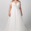 Short Sleeve Illusion Neckline Applique Bodice With Tulle Skirt Wedding Dress by Michelle Roth - Image 1