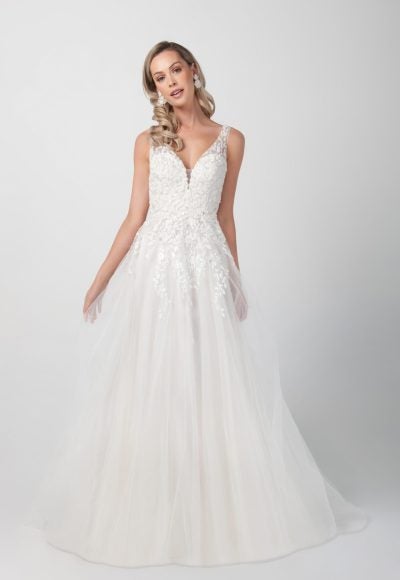 Sleeveless Beaded Applique A-line Wedding Dress by Michelle Roth