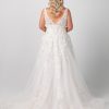 Sleeveless V-neck Beaded Lace A-line Wedding Dress by Michelle Roth - Image 2