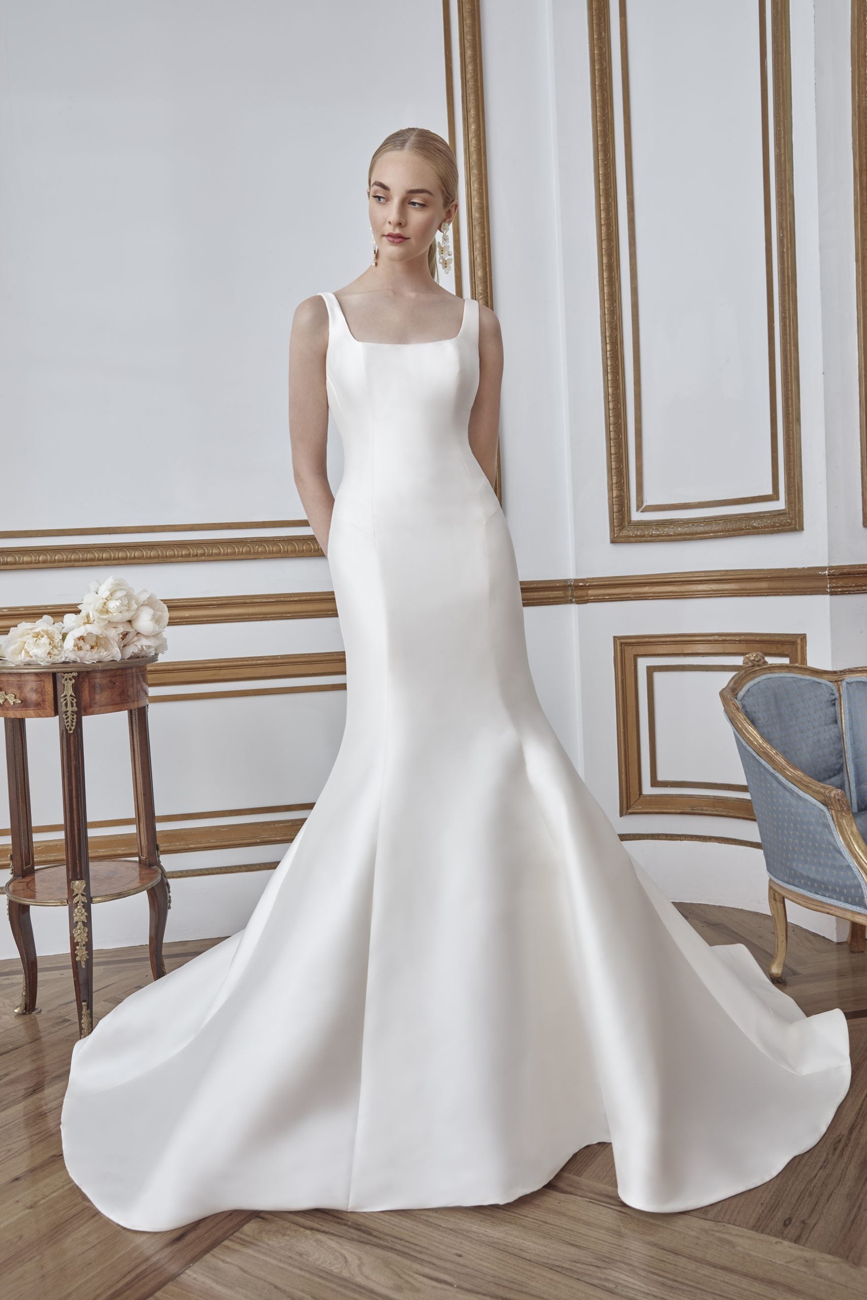Simple Sleeveless Fit And Flare Mikado Wedding Dress