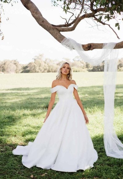 Classic And Modern Off The Shoulder Ball Gown by Essense of Australia