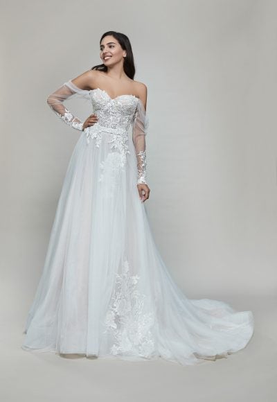 Long Sleeve Off The Shoulder Tulle A-line Wedding Dress by Maison Signore