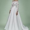 Strapless 3/4 Sleeve Ball Gown Wedding Dress With Lace Bodice And Mikado Skirt by Maison Signore - Image 1