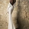 Off The Shoulder Long Sleeve Draped Glitter Sheath Wedding Dress With Low Back by Pnina Tornai - Image 2