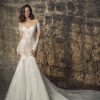 Off The Shoulder Long Sleeve Lace Mermaid Wedding Dress With Sequin Floral Appliqués by Pnina Tornai - Image 1