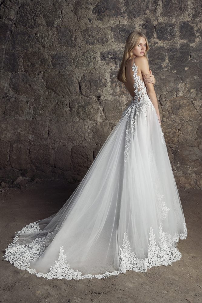 Sleeveless Vneck Lace Aline Wedding Dress With Sequin