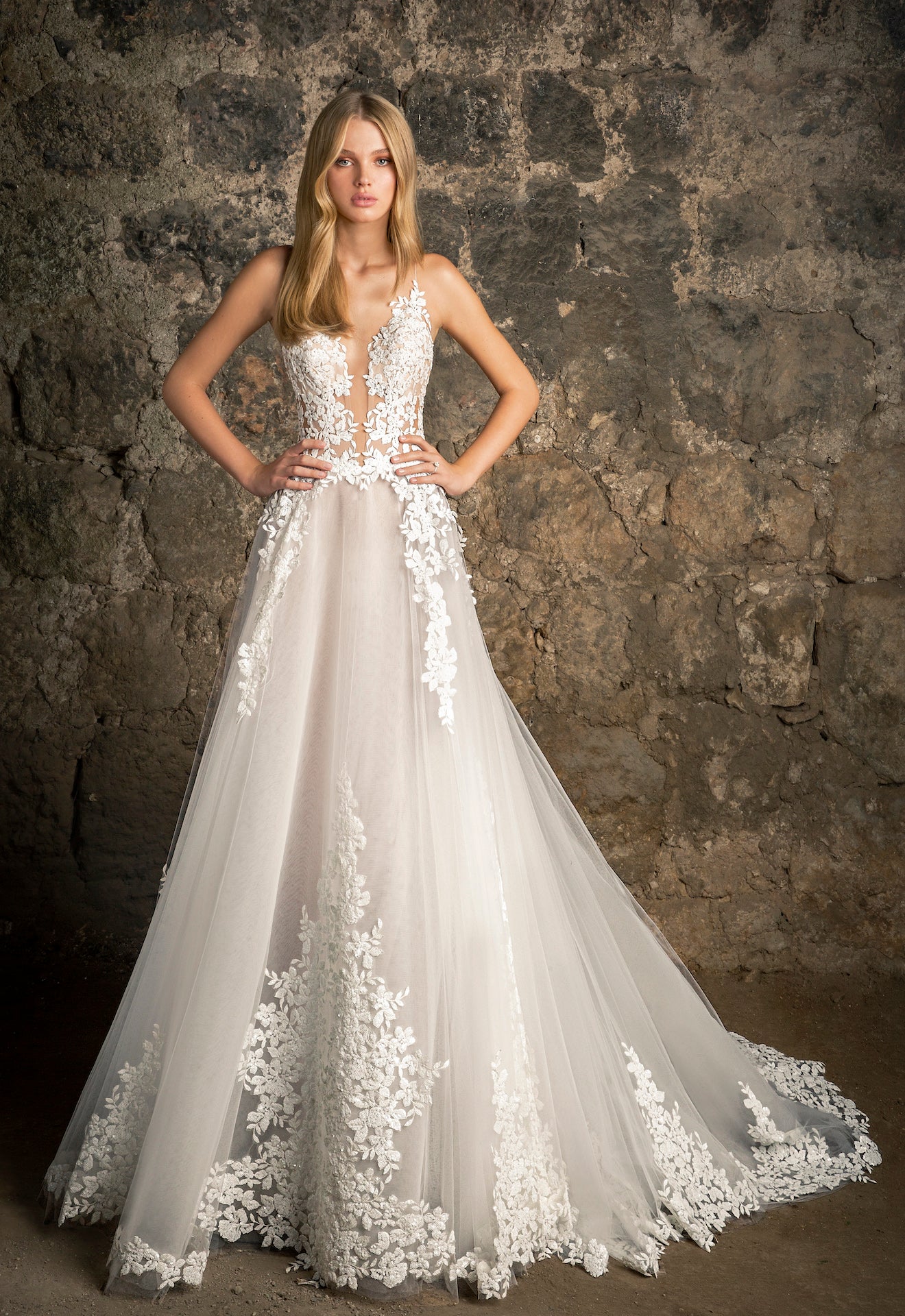 Floral Lace Straps A-line Wedding Dress