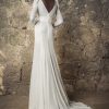 V-neck Draped Long Sleeve Empire Waist Glitter Sheath Wedding Dress by Pnina Tornai - Image 2