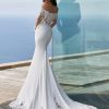 Long-sleeved Mermaid Wedding Dress In Crepe With Wraparound Neckline by Pronovias - Image 2
