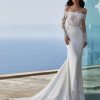 Long-sleeved Mermaid Wedding Dress In Crepe With Wraparound Neckline by Pronovias - Image 1
