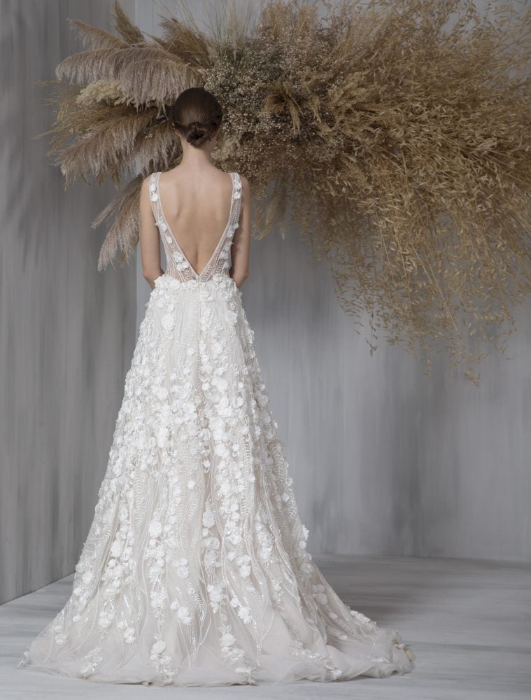 Sleeveless Deep V-neck Illusion Neckline A-line Wedding Dress ...