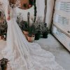 Sheer Floral Lace Wedding Dress With Long Sleeves by Essense of Australia - Image 2