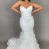 Plus Size Strapless Sweetheart Neckline Mermaid Wedding Dress With Feathers And Beaded Lace by Pantora Bridal - Image 1