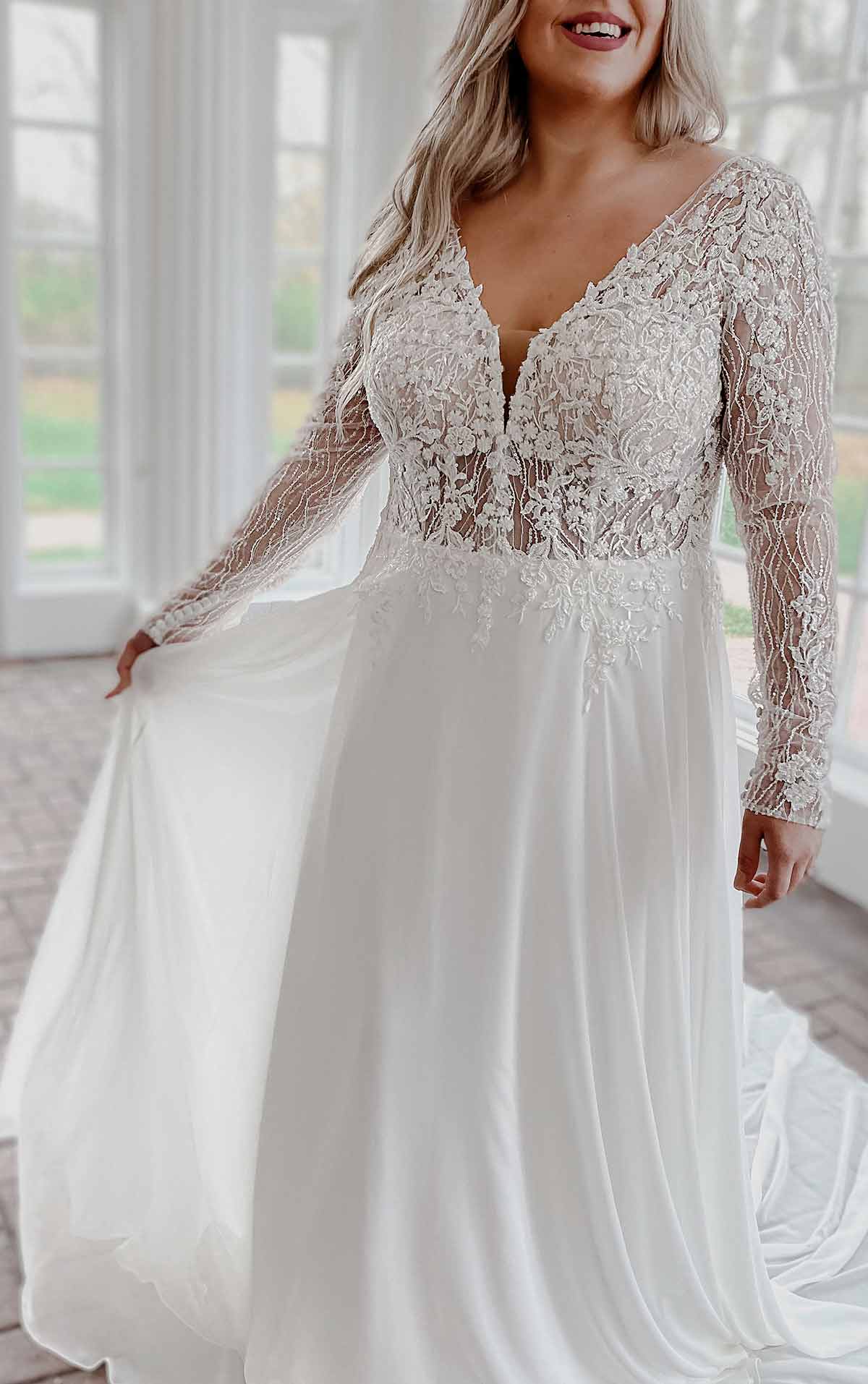 Modern Mixed fabric Wedding Dress With Lace And Long Sleeves ...