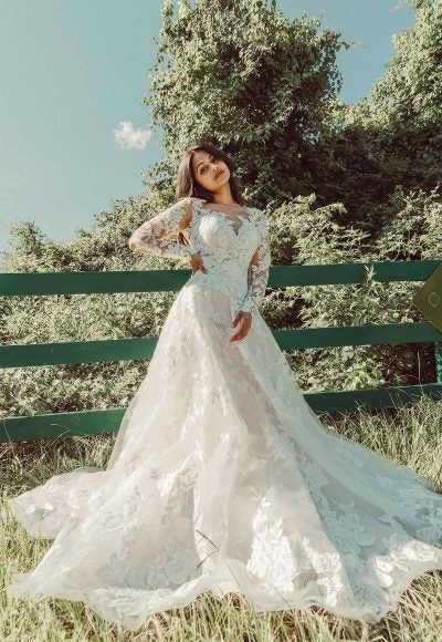 Lace A-line Wedding Dress With Long Sleeves by Essense of Australia