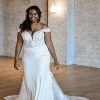 Romantic Off-shoulder Plus Size Wedding Dress With Scalloped Train by Essense of Australia - Image 1