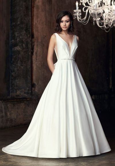 Sleeveless V-neck Ball Gown Wedding Dress by Mikaella