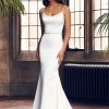Spaghetti Strap Simple Fit And Flare Wedding Dress With Beaded Belt by Paloma Blanca - Image 1