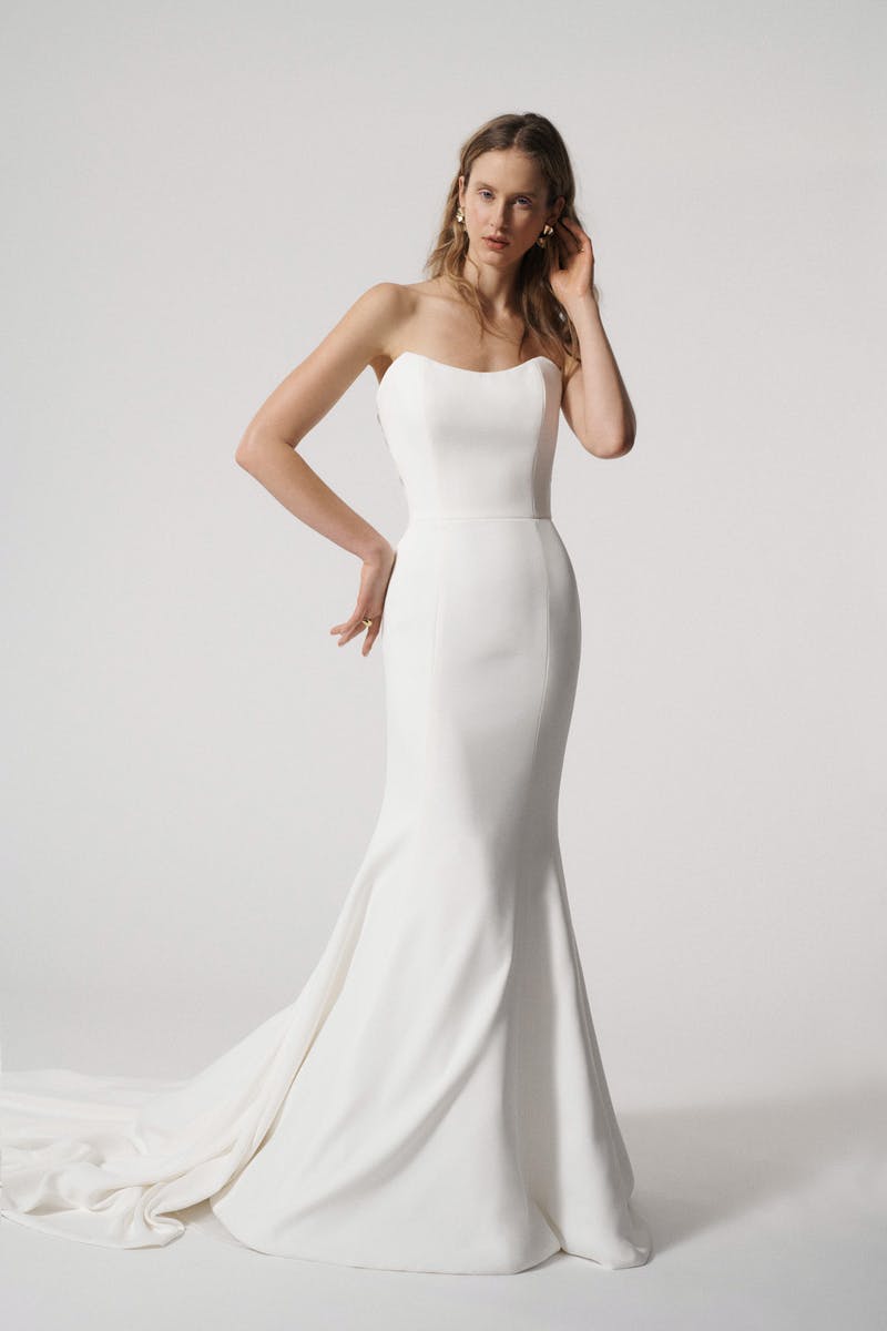 Strapless Fit and Flare Simple Wedding Dress with Illusion Back