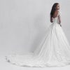Long Sleeve Ball Gown Wedding Dress with Embellished Illusion Sleeves and Tulle Skirt by Disney Fairy Tale Weddings Platinum Collection - Image 2