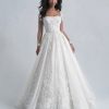 Long Sleeve Ball Gown Wedding Dress with Embellished Illusion Sleeves and Tulle Skirt by Disney Fairy Tale Weddings Platinum Collection - Image 1