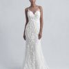 Sleeveless V-Neck Illusion Neckline Sheath Wedding Dress with Beading and Floral Applique Throughout by Disney Fairy Tale Weddings Platinum Collection - Image 1